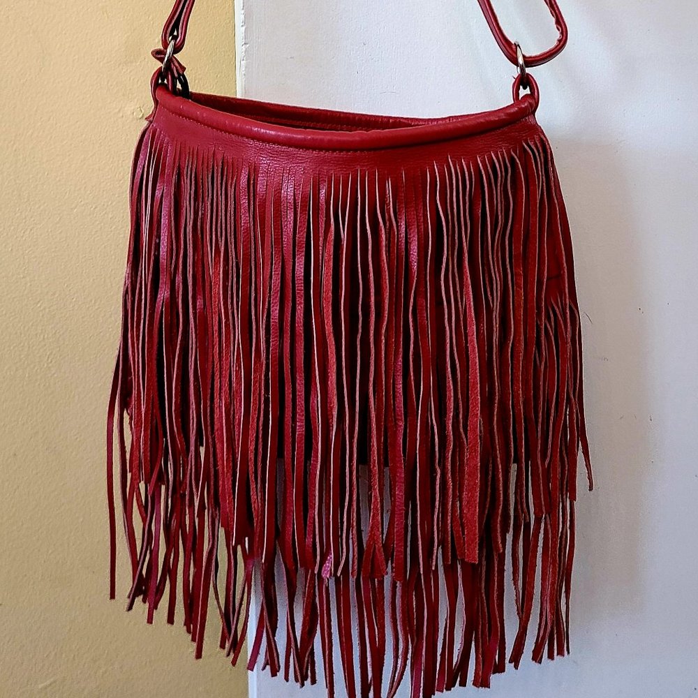 Red Fringe Leather Purse